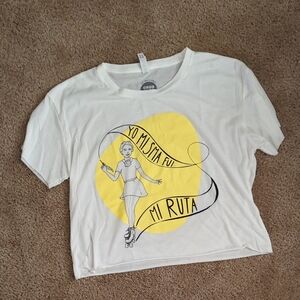 White Graphic Tee with Yellow Design